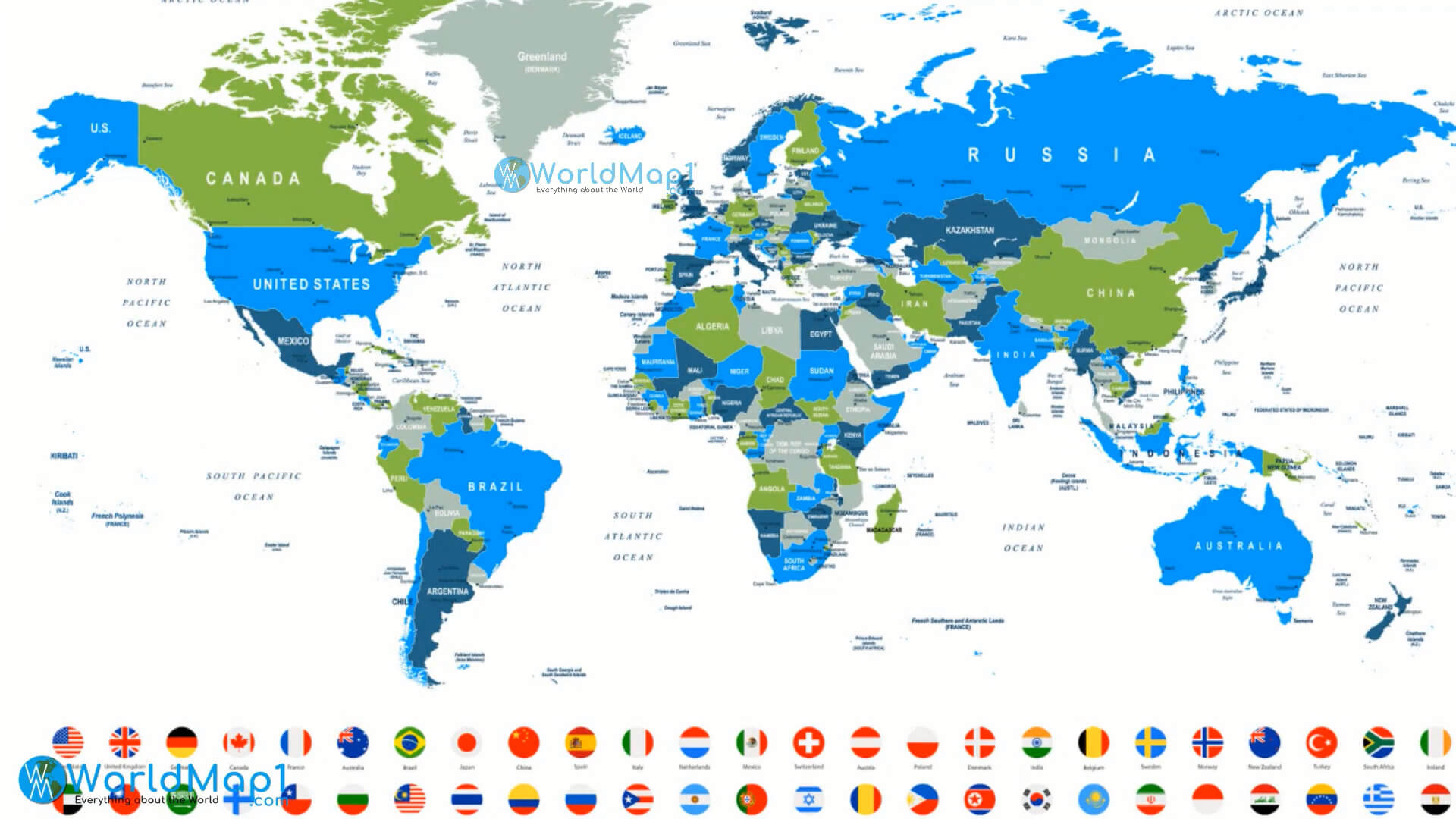 World Countries National Boundaries Map with Flags